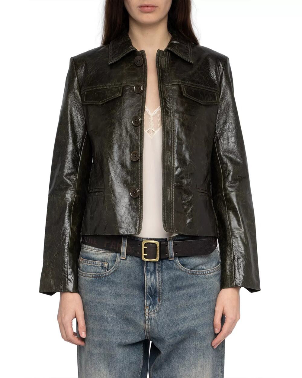 Zadig & Voltaire Liam Cuir Glossy Leather Jacket Size Mediu NWT